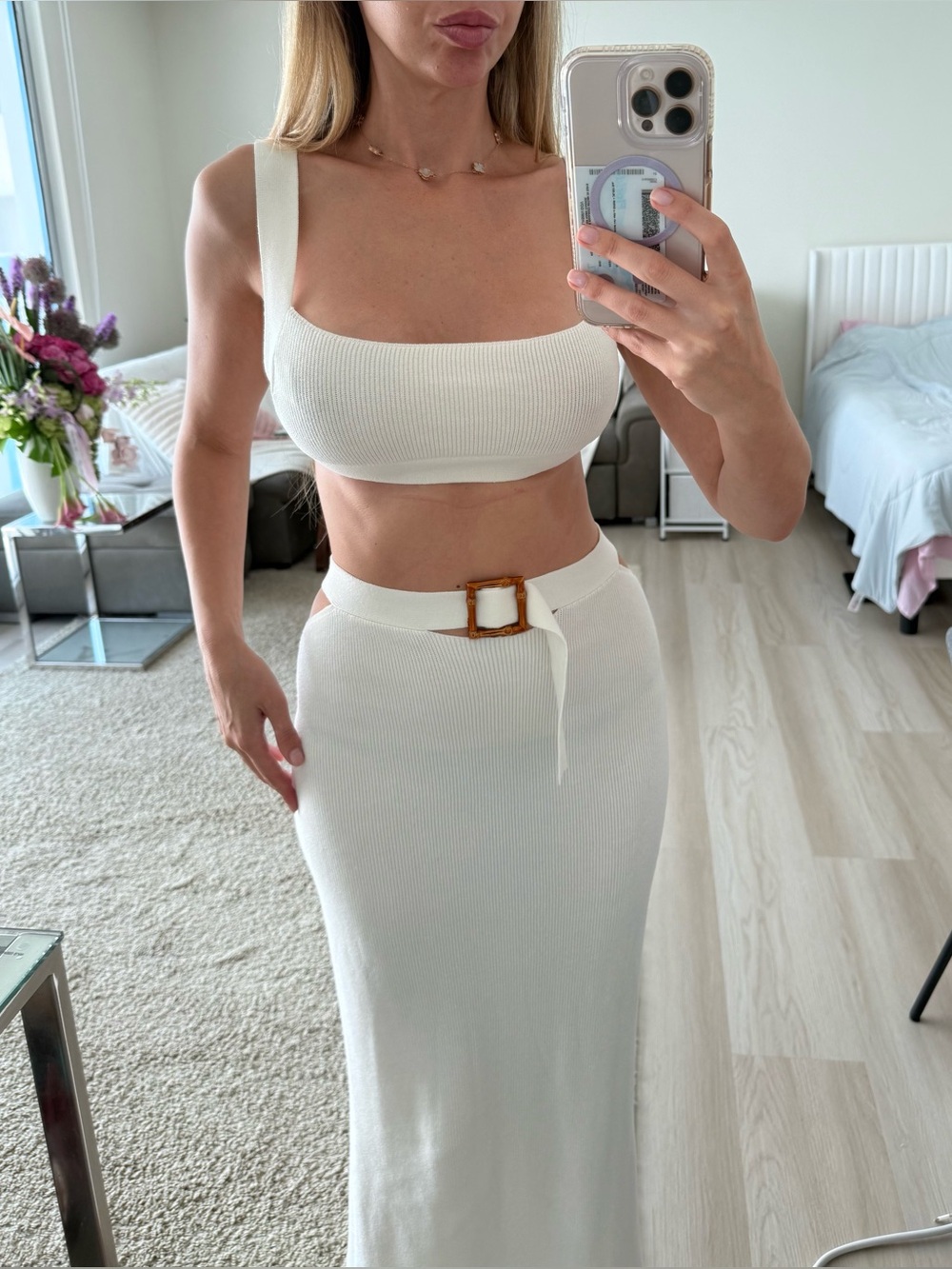 Fashion Nova Elegant White Knit Two-Piece Set – Size XS
